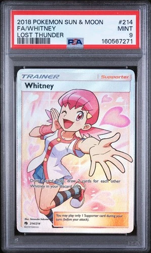 PSA 9 2018 POKEMON SUN & MOON LOST THUNDER #214 FA/WHITNEY LOST THUNDER