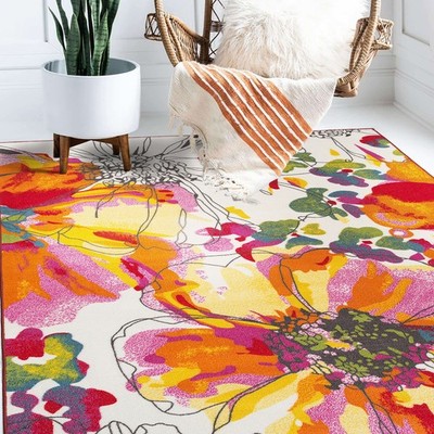 Rugshop Carpet Modern Bright Flowers Non-Slip Multicolored 3'3