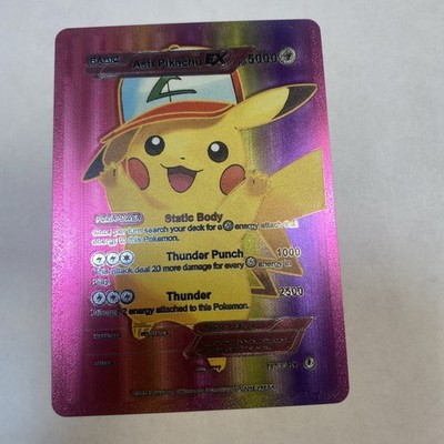Ash Pikachu Ex HP5000 Rainbow foil Fan Art card Thunder Punch    