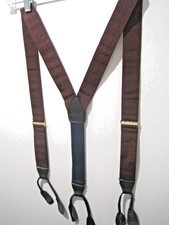 Vintage Pelican USA Burgundy with Navy Tan Dot Suspenders Braces Leather Ends