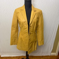 Express Mustard Yellow Leather Blazer Womens ...
