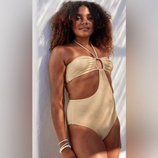 NWT Aerie Sparkle Gold Halter Cutout Full Coverage One Piece - Size M