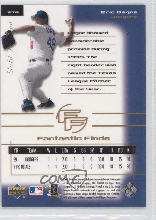 2000 Upper Deck Gold Reserve Fantastic Finds /2500 Eric Gagne #276 - Image 2 of 2