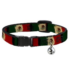 Cat Collar Breakaway with Bell Mexico Flag Distressed Painting NARROW Fits 8.5-1
