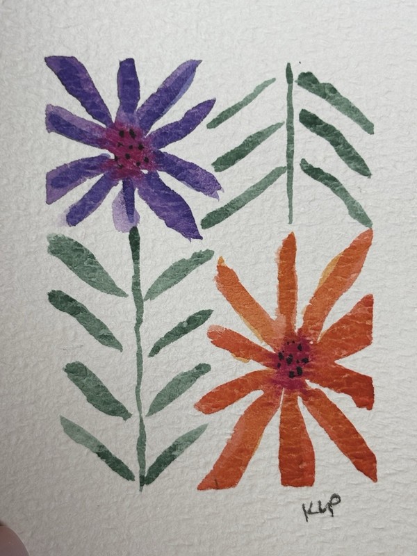 ACEO ORIGINAL Purple Orange Flower Folk Floral Decor 2.5x3.5 by Katie Love-Pride