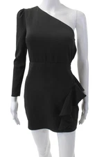 Lovers + Friends Womens Ruffled One Shoulder Dress Black Size Extra Extra Small