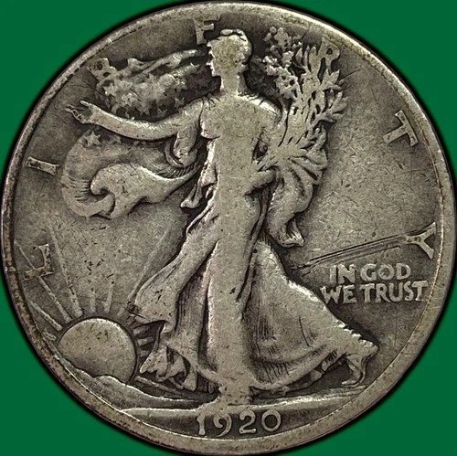 1920-D Walking Liberty Half Dollar Fine F Coin, Scratch #33873