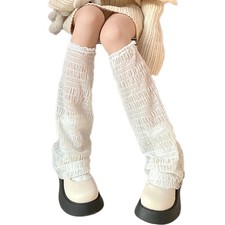 Women Summer Thin Leg Warmers Pleated Wavy Striped Baggy Foot Cover Socks
