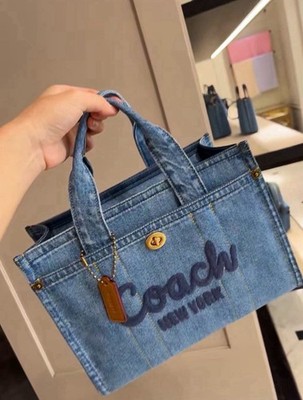 Coach Cargo Denim Tote Bag Blue with Detachable Adjustable Strap