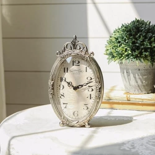  Vintage Table Clock, Silent Non-Ticking Battery Operated Desk Shelf Silver - Image 4 of 4