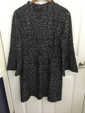 LOFT Ann Taylor Women's Black Gray Damask Bell Sleeve A-Line Career Dress 6