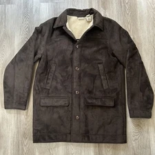 LL Bean Chore Barn Coat Mens Large Tall Brown Faux Suede Sherpa Lined Jacket