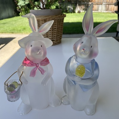 Acrylic Easter Bunny Rabbit Family Set of 2 Hollow Add Light For Great Effect