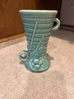 Vintage McCoy Pottery Leaf and Berry Vase 6 inch 2 handles blue green turquoise