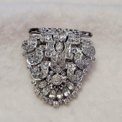 Vintage 1930s Trifari KTF Krussman Fishel Cluster Rhinestone Dress Clip 1.25''