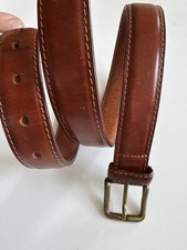 ITALIAN FULL GRAIN LEATHER mens 38 brown BELT Brass Buckle