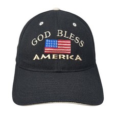 God Bless America Strapback Hat Black One Size Embroidered USA Flag