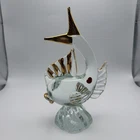 Vintage Murano Clear Art Glass Fish with Gold Trim Murano Sticker 9”