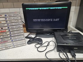 Sega Saturn Model 2 MK-8000A W/ 13 Games, Backup Cart, Controller And Cables