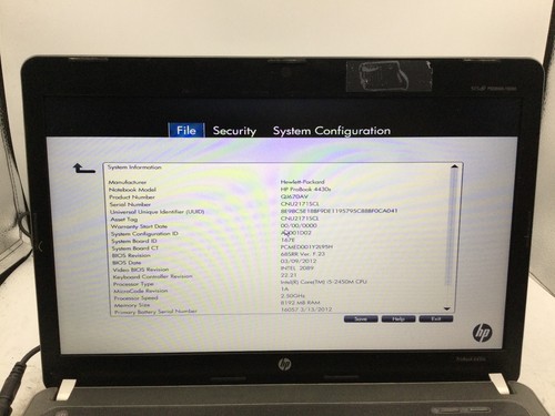 HP PROBOOK 4430s - BOOTS TO BIOS - INTEL I5 2450M - 8GB RAM -READ DESCRIPTION-BB - Picture 2 of 7