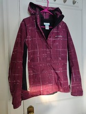 Columbia Women's Hooded Mid-Length Jacket Purple Geometric Pattern Zip