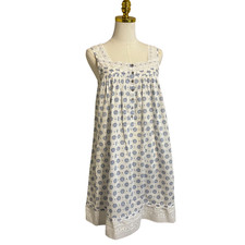 EILEEN WEST Sleeveless Nightgown Cotton Lawn Blue Eyelet Lace Coquette NWT Sz S