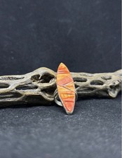 Navajo Raised Inlay Orange spiny oyster shell Sterling Silver Ring size 6