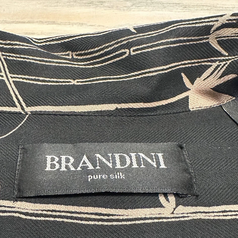 Brandini 100% Silk Hawaiian Button Up Shirt Mens XL Black Beige Bamboo Floral SS - Image 3 of 4