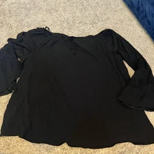 Venezia Tunic Top Blouse Womens 26/28 Black Boho Peasant VTG Y2K