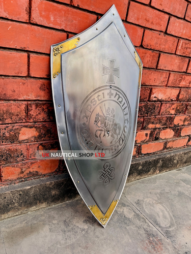 Bouclier de chevalier médiéval de 76 cm, armure en acier, décoration - Foto 3 di 7