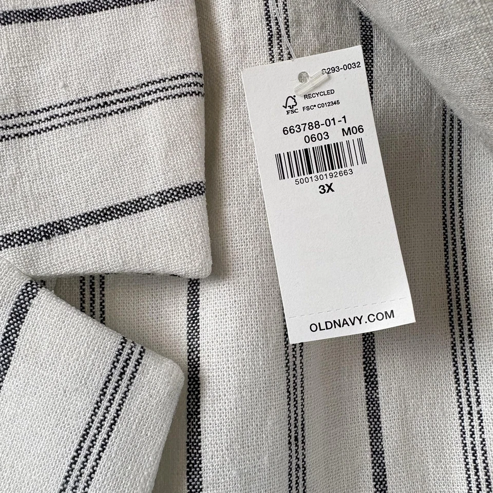 Blazer feminino Old Navy 3X branco listrado preto jaqueta de mistura de linho plus size - Imagem 2 de 4