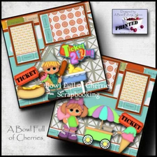 TICKET 2 FUN ~  2 premade scrapbook pages paper piecing layout VACATION ~ CHERRY