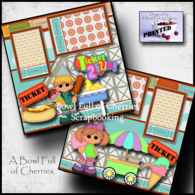 TICKET 2 FUN ~ 2 premade scrapbook pages paper piecing layout VACATION ...
