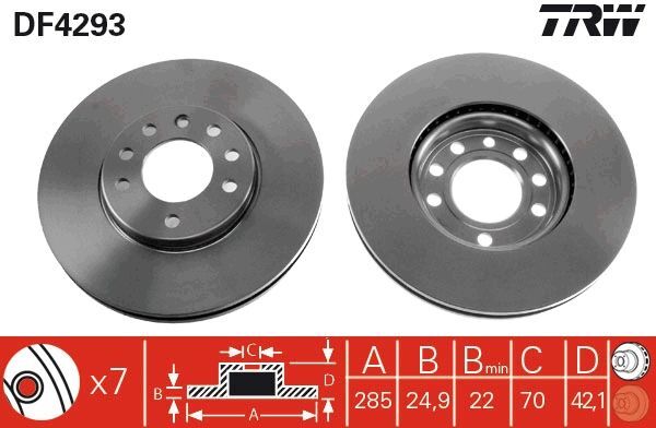2X TRW DF4293 Bremsscheibe Passend FüR Fiat Opel Saab-image