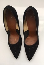Vintage 50s Pumps Step Black Suede Pinup Stiletto 7M
