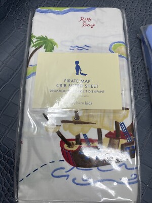 Pottery Barn Kids Colorful Pirate Map & Pirate Ship Fitted Crib Sheet New