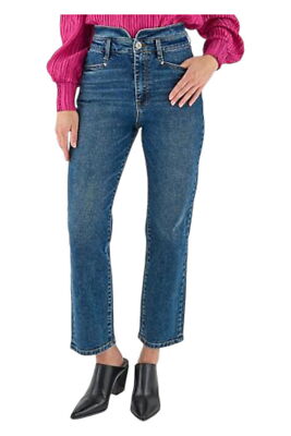 La Joie Notched Waist Straight-Leg Denim Jean Midtone