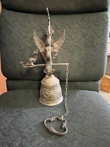 Antique Brass Bell And Angel German Door Knocker