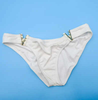 Victorias Secret Large White Brazilian Metal V Bikini Bottom Beach Swimwear New