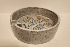 Vintage Bitossi Style Ceramic Pottery Ashtray Brown Blue Floral Made in Italy 6"