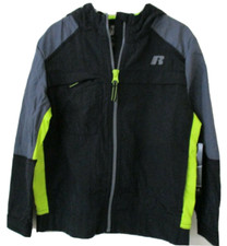New Boys XS 4-5 Russell Mixed Media Jacket Zipper Pocket Black Yellow Reflective