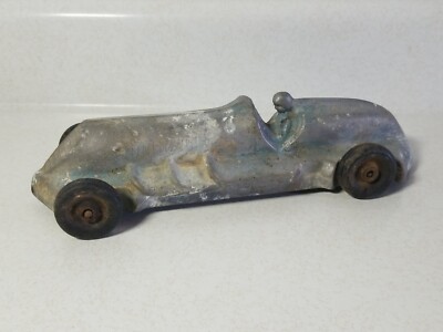 Vintage E.R. Roach Industries Cast Aluminum Race Car Toy Blue 