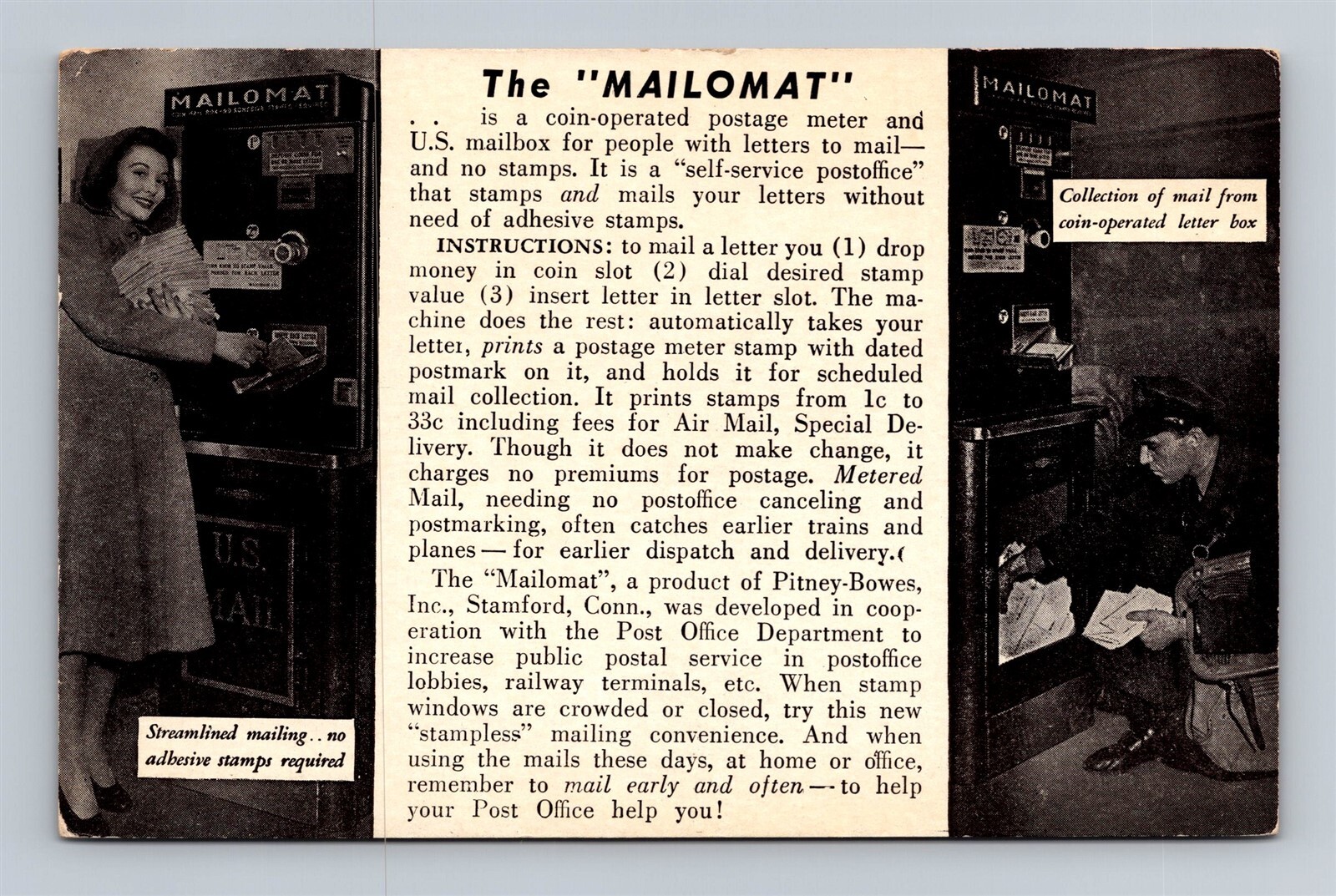 The Mailomat Postage Meter Mailbox Pitney Bowes Stamford Connecticut