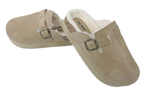 Womens Ladies Faux Suede Fur Lined Mule Slippers Cork Platform Wedge Clogs Size - Picture 18 of 19