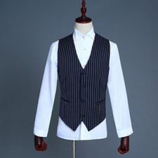 Mens 3 Piece Suit Striped Lace Lapel Waistcoat Pants Double Breasted