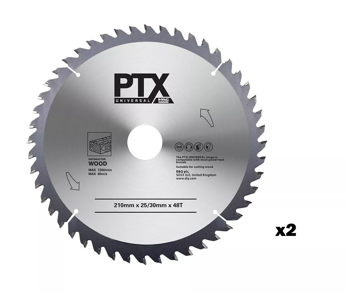 PTX Wood Circular Saw TCT Blade 210mm x 25 30mm Bore 48 Teeth