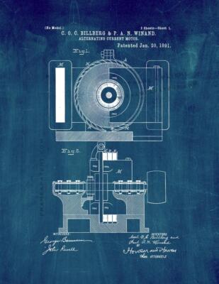 Alternating Current Motor Patent Print Midnight