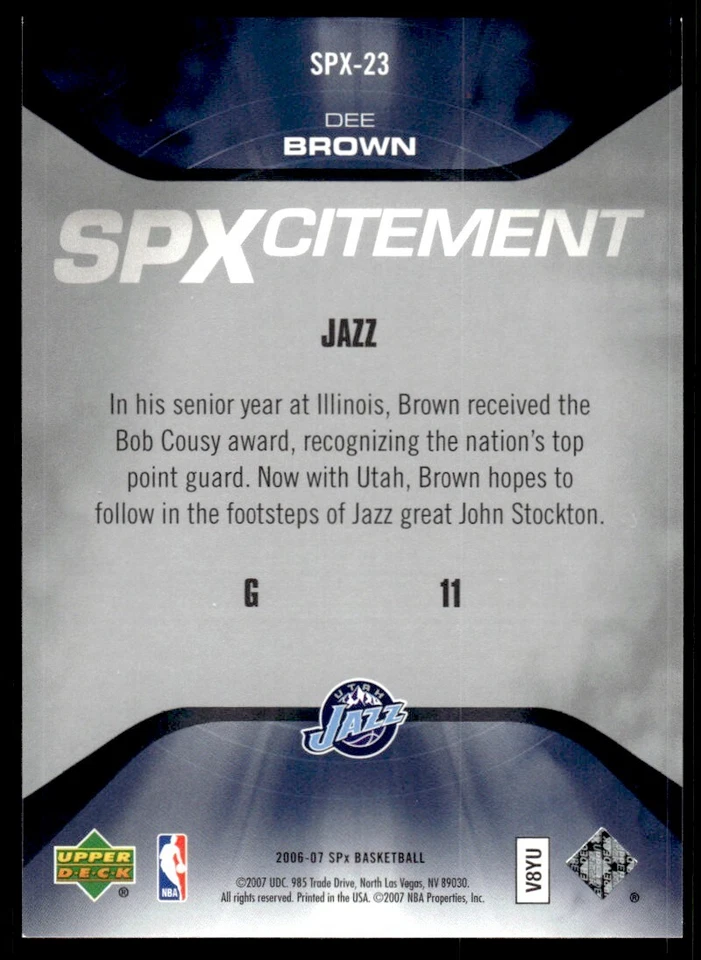 2006-07 SPx SPXcitement Dee Brown /2999 Utah Jazz #SPX-23 - Image 2 of 2