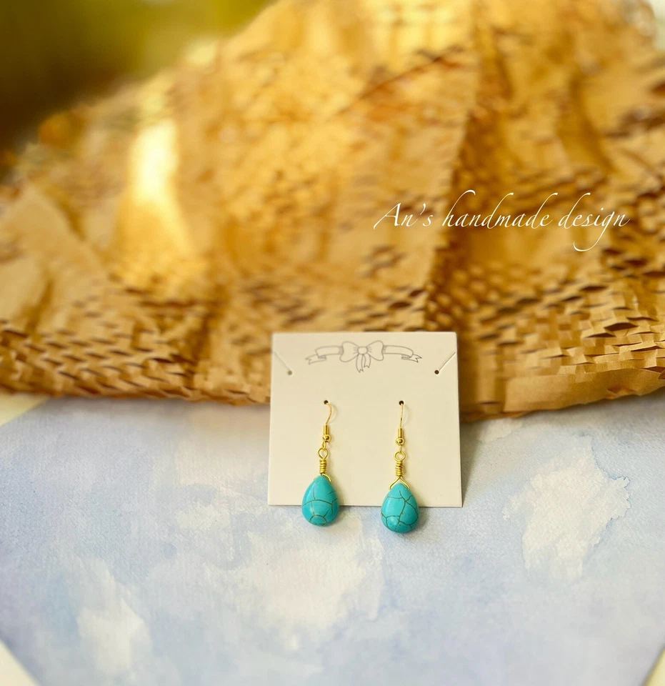 Pendientes colgantes de plata 925 (oro) gancho turquesa natural gota de agua piedras preciosas Foto 3 de 4