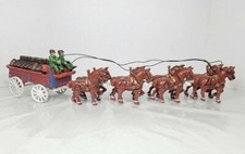 Clydesdale Cast Iron Horse Drawn Carriage Beer Cart Barrels Dog Riders Vintage